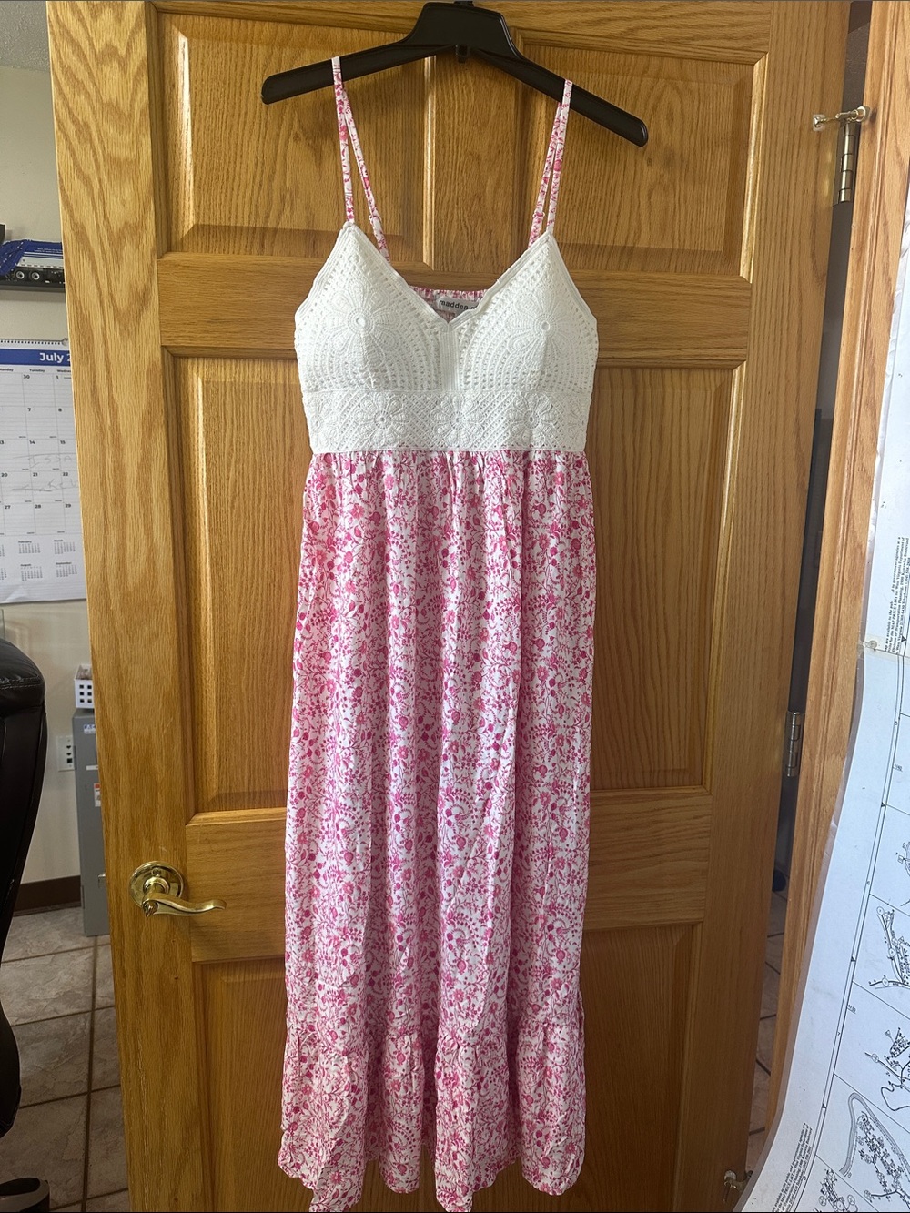 Madden Girl White Crochet Bodice Pink Floral Maxi Sundress